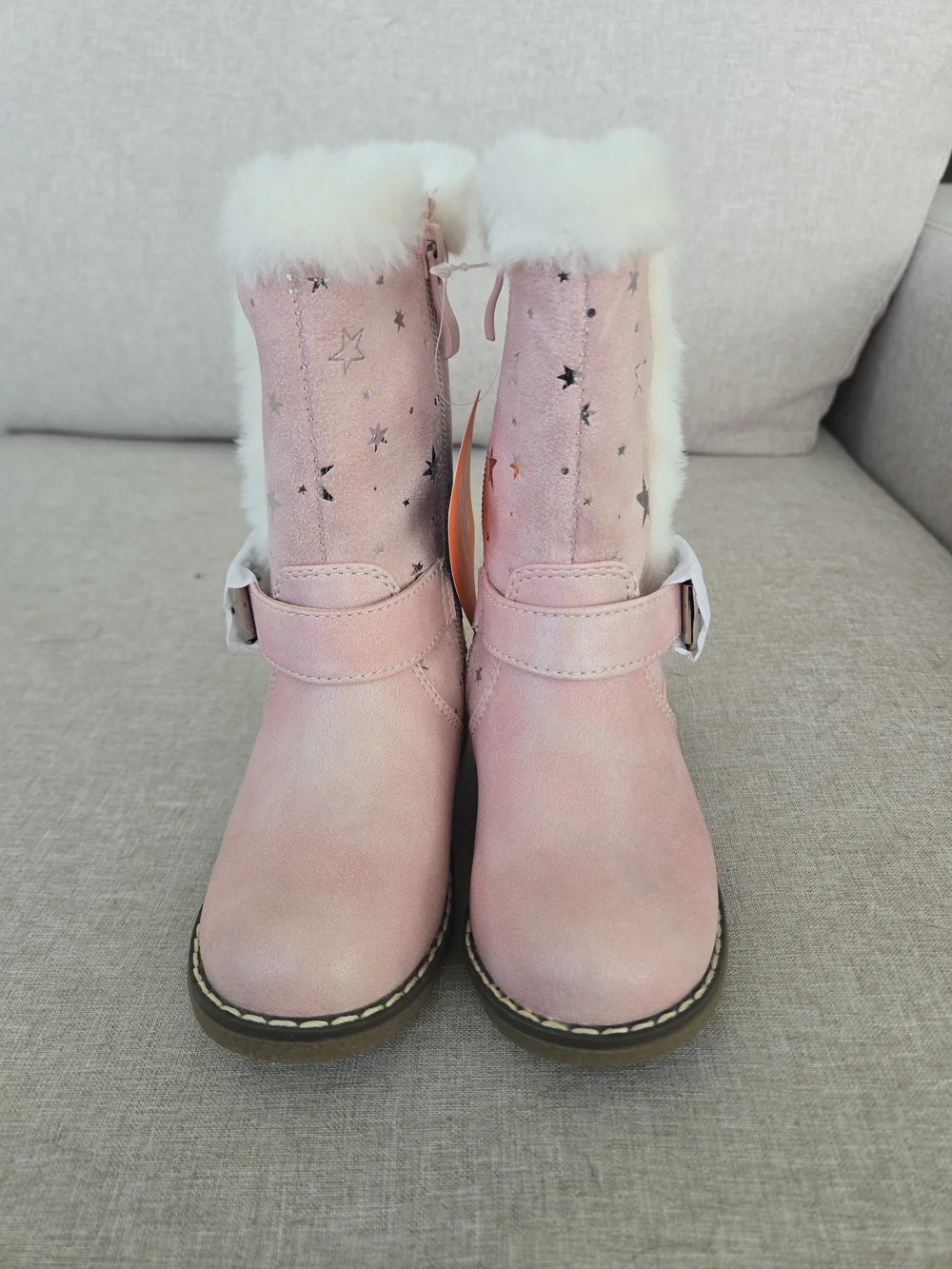 Kids Pink Faux-Fur Star Embossed Boots
